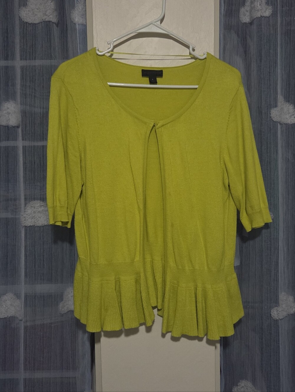 Worthington Chartreuse Green Ruffle Cardigan